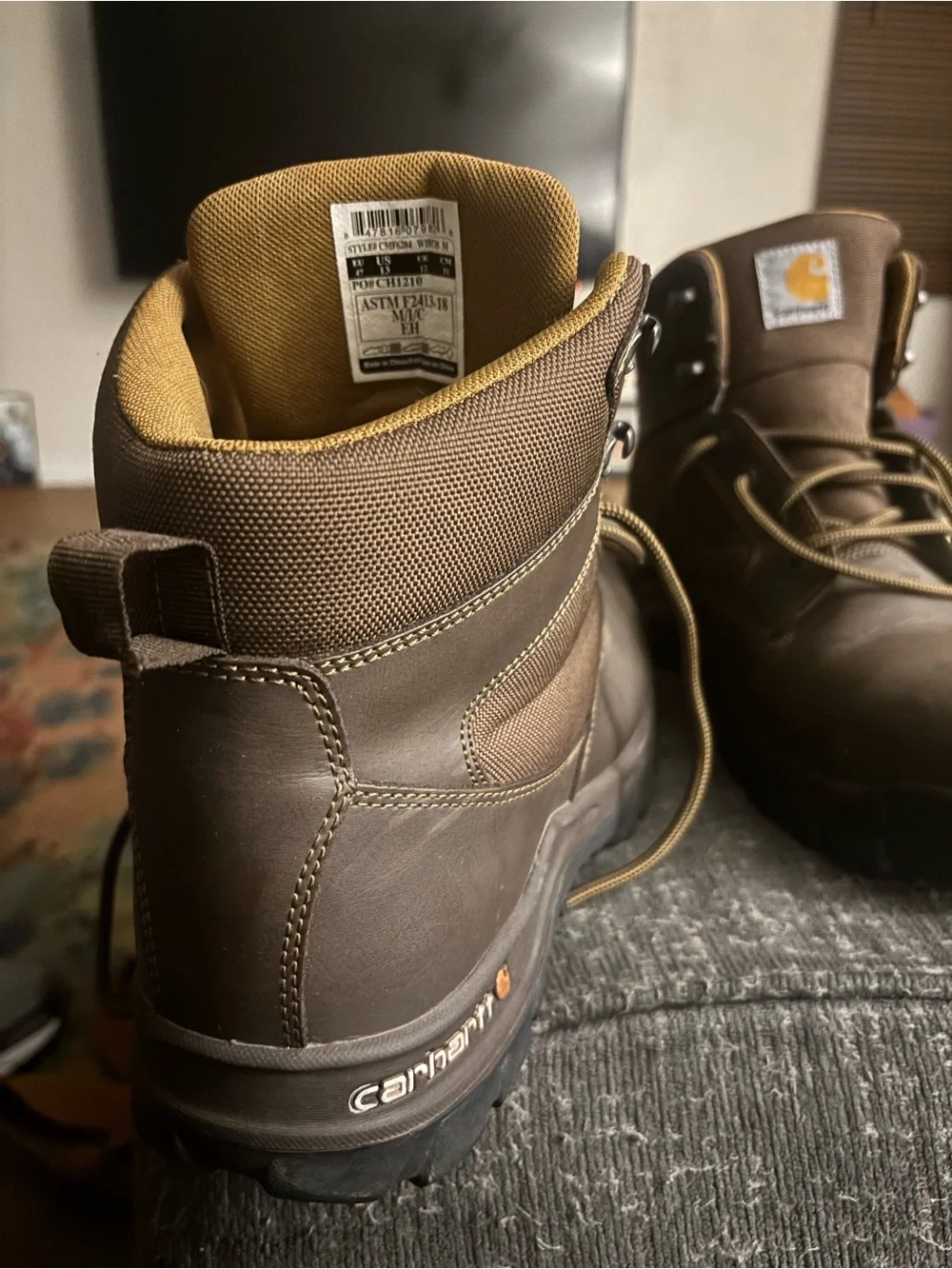 Carhartt Men's Dark Brown Work Boots with Tan Lining